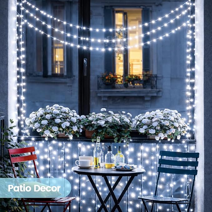 Solar Fairy Lights, 2 Pack Total 200LED 72FT Waterproof String Lights | Cool White, Silver Wire, 8 Lighting Modes Solar Twinkle Lights for Tree Garden Patio Party Outdoor Christmas Decorations