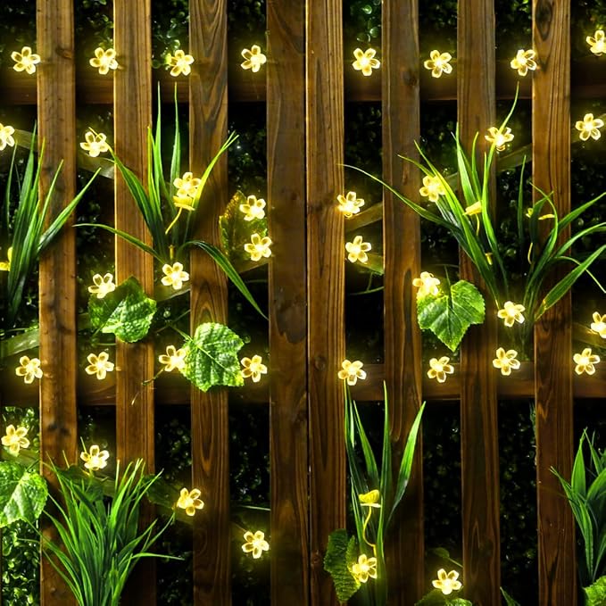 ITICdecor Solar Flower String Lights Outdoor Waterproof 50 LED Fairy Light Christmas Decorations for Garden Fence Patio Yard Christmas Tree, Home, Lawn, Wedding, Patio, Party Decoration (Warm White)