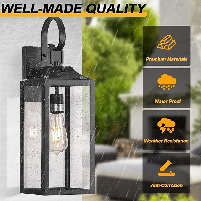 19" Large Dusk to Dawn Outdoor Lighting 2 Pack, Black Sensor Porch Lights | Waterproof Exterior Lighting Fixtures, Modern Wall Lantern, Outdoor Wall Lights Wall Sconce Lamp for House, Doorway, Garage