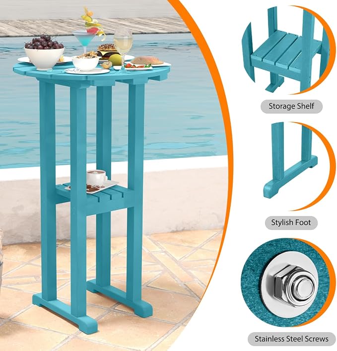 Sundale Outdoor 39 Inches Height Adirondack Bar Table, Patio HDPE Pub Height Round Counter Table, All Weather High Top Bistro Tabl for Outside Deck Porch Balcony Poolside (Teal)