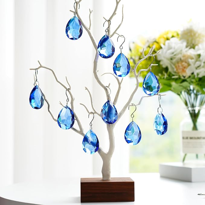 10 Pcs Blue Crystal Bauhinia Suncatcher Prisms Chandelier Window Decor | Blue Crystal Bauhinia Prisms Suncatcher Pendants 38mm Chandelier Beads Replacement for Window Wedding Party Decor