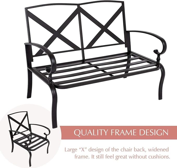 5Pcs Patio Conversation Set Outdoor Wrought Iron Furniture Set with 1 Glider,1 Loveseat, 2 Single Chairs, and Coffee Table, for Courtyard, Garden, Backyard(Red)