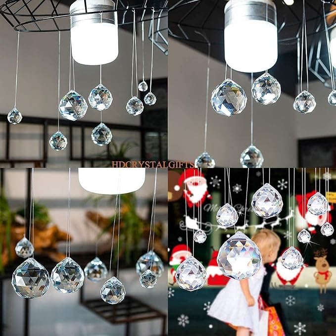 24pcs Clear Crystal Ball Prism Suncatcher Rainbow Pendants Maker,20mm | Crystal Prisms Hanging Crystals for Windows Home Garden,Beads For Suncatcher,Glass Ornaments For Christmas Tree