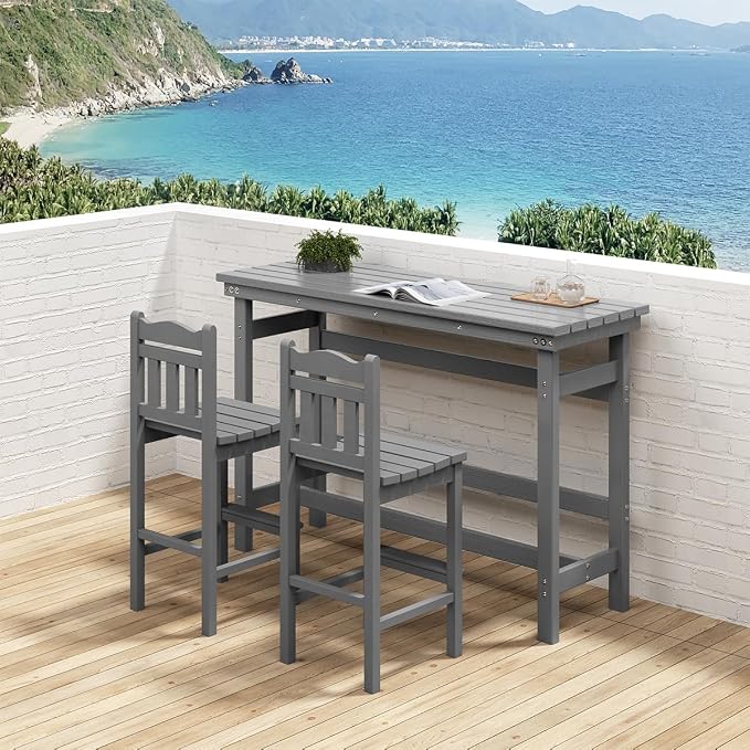 Sundale Outdoor Bar Table, 41 Inch Height Adirondack Rectangle Bar Table, All Weather Patio Bar Counter Height Table for Outside Backyard Balcony Poolside (Grey)