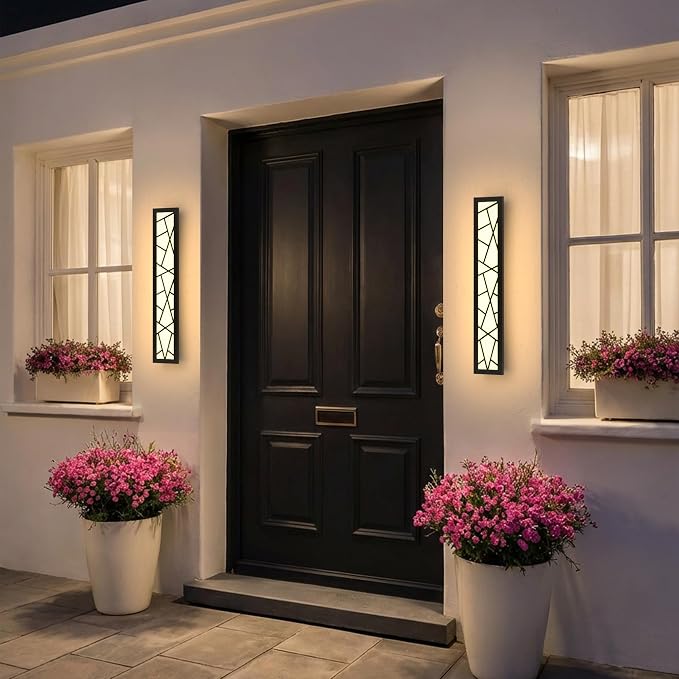 Outdoor Wall Lights 23.6inch Modern Outdoor Wall Sconce LED Long Wall Sconces Black Front Porch Light Waterproof Led Wall Light IP67 3000K Exterior Lighting Fixtures