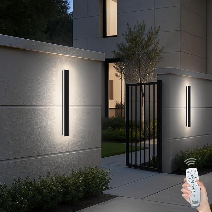 31.49 Inch Outdoor Wall Lights, Ip65 Waterproof Linear Led Modern Wall Sconce, 2700-6500K Dimmable Selectable LED Strip Porch Lights with Remote Dimming Lighting Fixture Acrylic Anti Rust