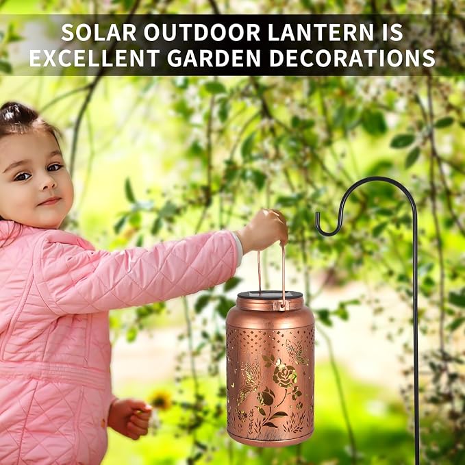 Rose Butterfly Decoration Solar Lanterns Outdoor Waterproof Garden Decor Gifts for Women Mon Grandma Metal Hanging Solar Lights for Outside LED Lanterns for Yard, Patio | Metal Hanging Solar Lights Birthday Gifts for Grandma Mom Solar Decoration Outsid...