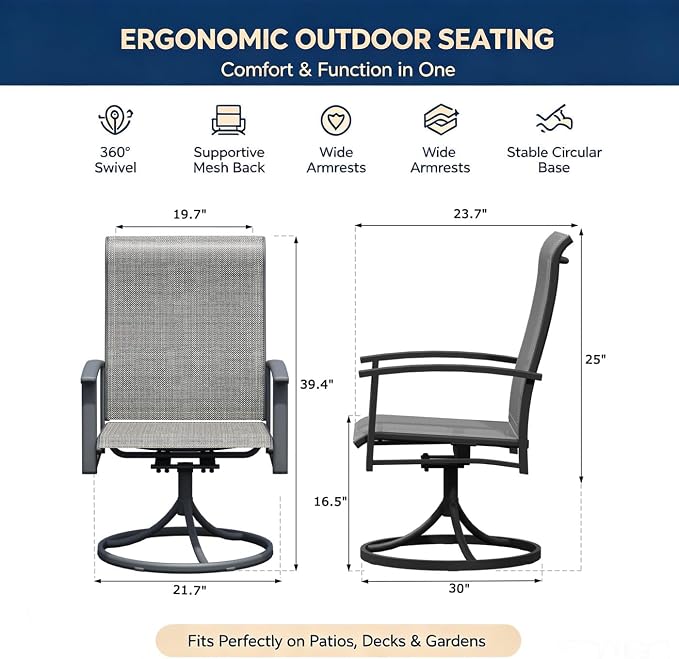 Outdoor Swivel Rocker Dining Chair Set of 2, All Weather Patio Dining Chair with Textilene High Back and Metal Frame, Backyard, Lawn Garden and Deck Porch Patio Furniture Set