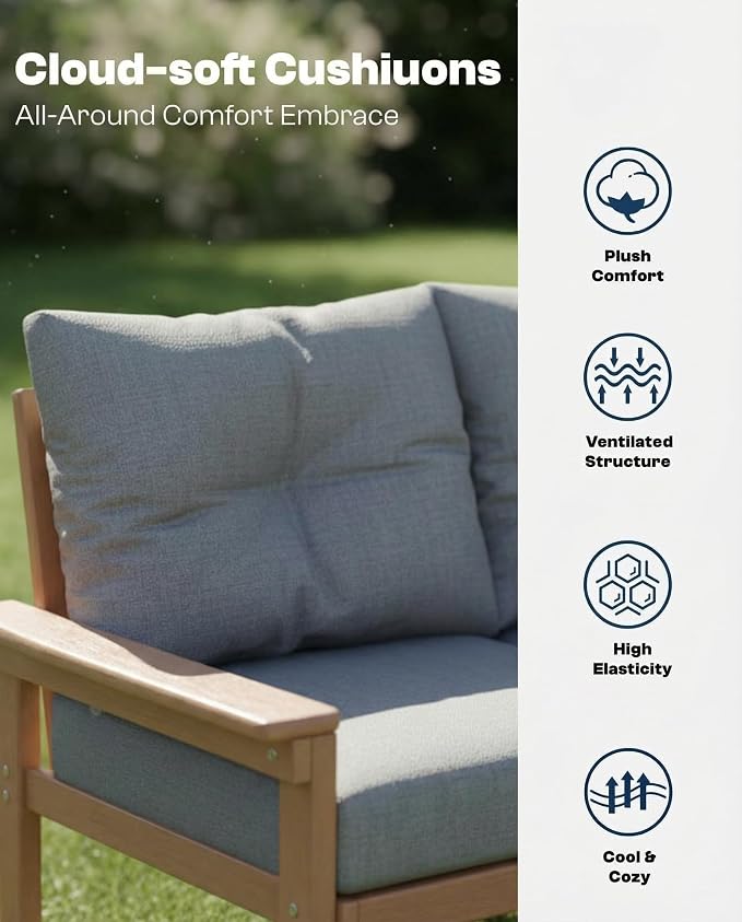 37.6 Inch HDPE Patio Coffee Table, Weather-Resistant Outdoor Coffee Table Easy Assembly for Lawn, Garden, Balcony, Deck, Backysrd (Teak Frame)