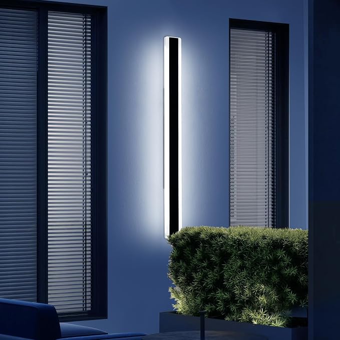 Long Outdoor Wall Light Fixture, 47.2inch Garage Modern Wall Sconce, 6000K Cold White, IP65 Waterproof, White Acrylic, 42W, Minimalist House Exterior Lighting for Patio, Porch, Garden, Fence