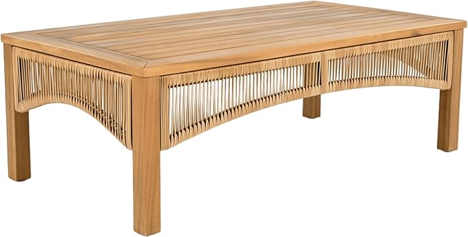 Christopher Knight Home Havets 3 Pieces Acacia Wood Patio Furniture Set, Faux Rattan Sofa and Coffee Table, Outdoor Conversation Sets with 6" Thick Cushions for Backyard Garden Balcony, Teak+Beige