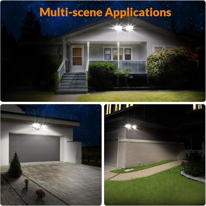 LEPOWER 28W Flood Lights Outdoor - 3000LM Brightness LED Security Lights | Switch Controlled Wall Mount Exterior Flood Light with 2 Heads, 5500K, IP65 Waterproof for Garage, Yard, Porch, Garden, Balck
