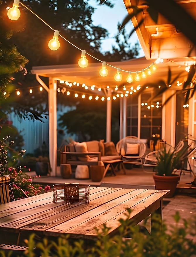 25FT Solar String Lights with Remote, 3 Modes, 11 G40 Bulbs, White | Solar Powered, Dusk to Dawn, Dimmable, Timer, Memory Function, LED Globe Hanging Lights for Garden Party Fence Decor