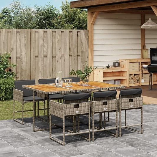 7 pcs Set Patio Dining Set & Balcony Furniture Gray Poly Rattan Outdoor Furniture Set Garden Dining Set for Lawn Backyard Front Porch 65 x 41.7 x 28.7 in