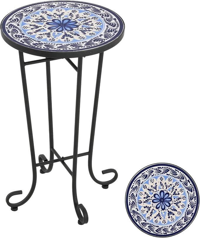 Christopher Knight Home Glady Outdoor Round Side Table, Patio Bistro Table with Ceramic Top and Metal Frame, Small Decorative Accent Table for Patio Garden Porch Balcony, Celadon