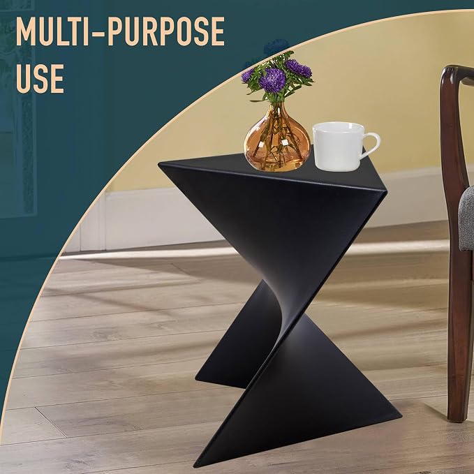 LeisureMod 15.75" Triangular Side Table, Stackable Plastic Accent End Table for Indoor & Outdoor Use, Weather-Resistant Modern Patio & Living Room Table, Black