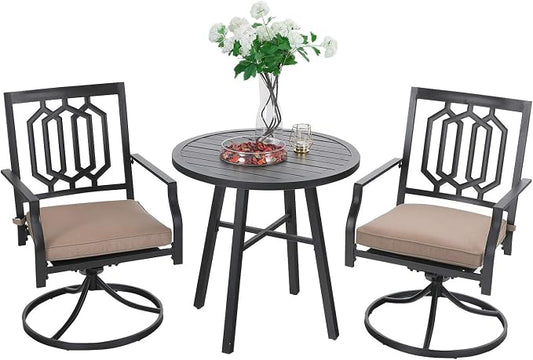 Sophia & William Metal Outdoor Swivel Dining Set Bistro Furniture Set 3 Pieces with 2 x Patio Dining Chairs with Cushion and 1 x Small Round Side Coffee Table for Garden Yard, Black