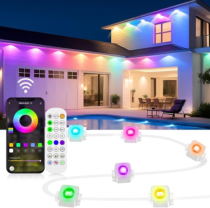 RaThun Permanent Outdoor Lights, 200ft Smart RGB+IC LED Lights Outside with 16 Million DIY Colors, IP67 Waterproof Eternity Eaves Lighting for Christmas Halloween Holiday Daily Decorations