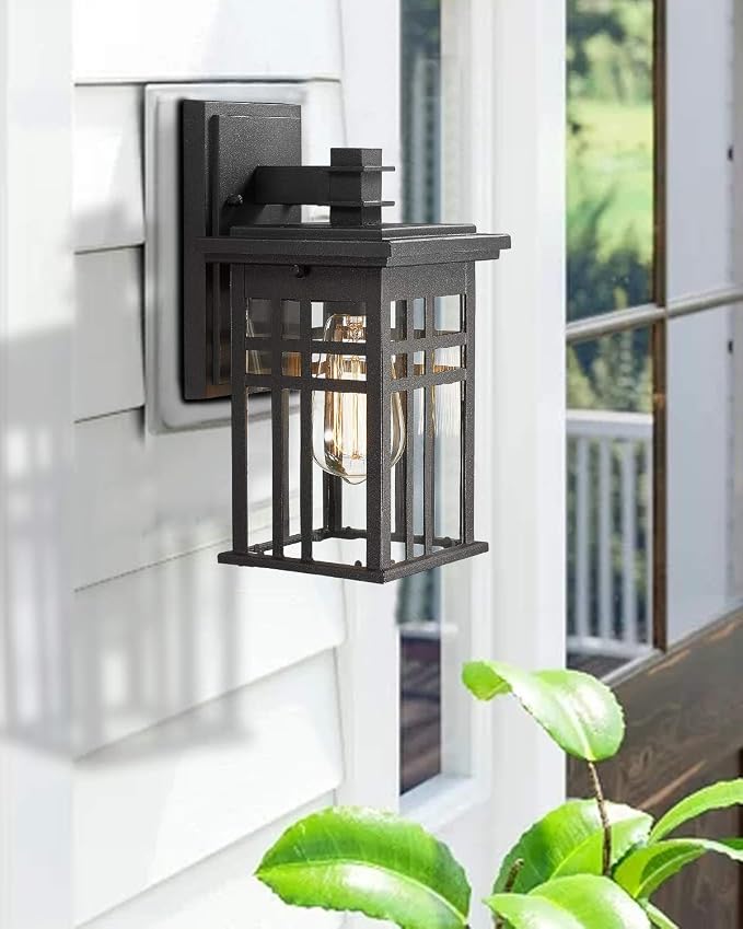 zeyu 12-Inch Outdoor Wall Lantern, Black Aluminum, Clear Glass, 20068B1 | Black Aluminum Hardwired Wall Sconce with Clear Glass and Open Bottom; Uses One E26 Bulb Up to 100W, Sold Separately.