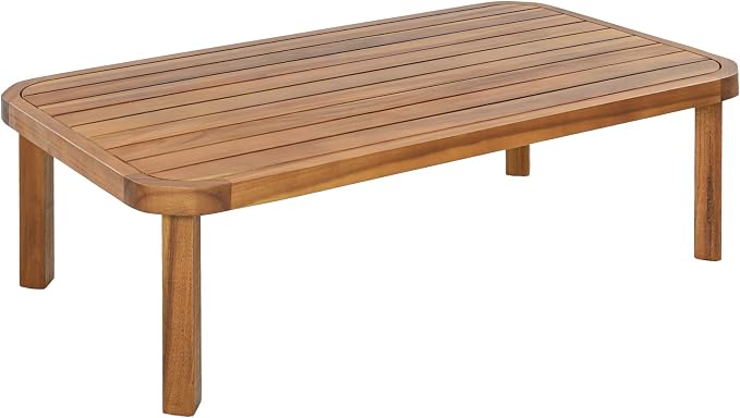 Christopher Knight Home Pony 3 Piece Acacia Wood Patio Conversation Sofa with Coffee Table and Ottoman, Outdoor 3-Seater Sofa Set for Backyard, Outdoor Patio Furniture Set, Teak+Cream+Brown