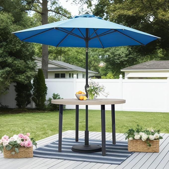 All-Weather 42" Round Outdoor Patio Table for 4, Metal Ivory Dining Table with Adjustable Umbrella Hole, Garden, Backyard & Deck Bistro Table