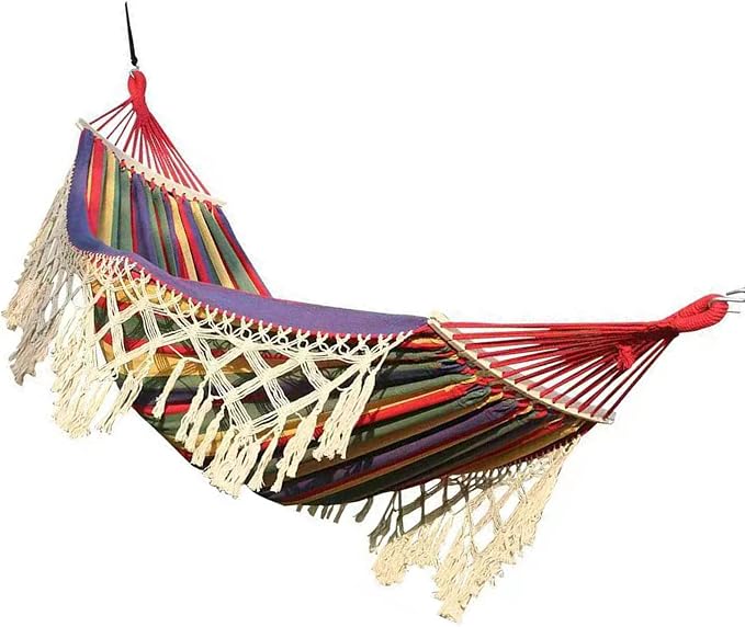 Single Double Hammock with Tassels, 500lb Load Capacity Canvas for Outdoor Garden Patio Camping (Red)