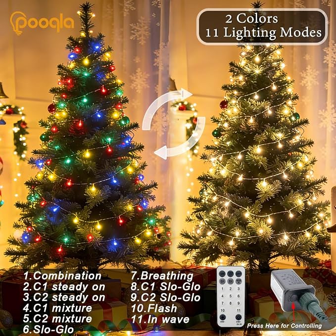 500 LED Color Changing String Lights with Remote, 164 ft | Green Wire Warm White to Multicolor Christmas Lights Plug in, 11 Modes Waterproof Twinkle Fairy Lights Indoor Outdoor Decor
