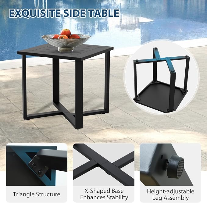 COOS BAY Iron Luxe 5 Piece Outdoor Patio Furniture Set, Modern Patio Conversation Set with 2 Patio Chairs, a 3 Seat Couch, Coffee Table & Side Table for Deck, Garden, Porch, Black/Gray
