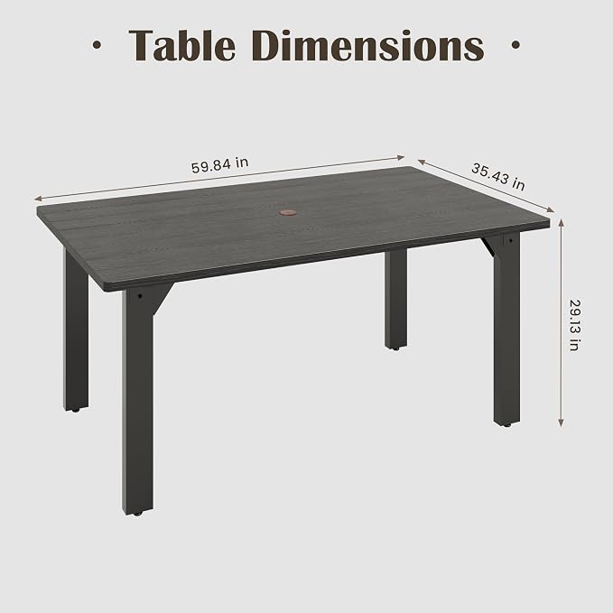 Sundale Outdoor Patio Dining Table for 6, Metal Outdoor Dining Table with 2" Umbrella Hole, 60" Rectangular Outdoor Tables for Backyard, Yawn, Garden