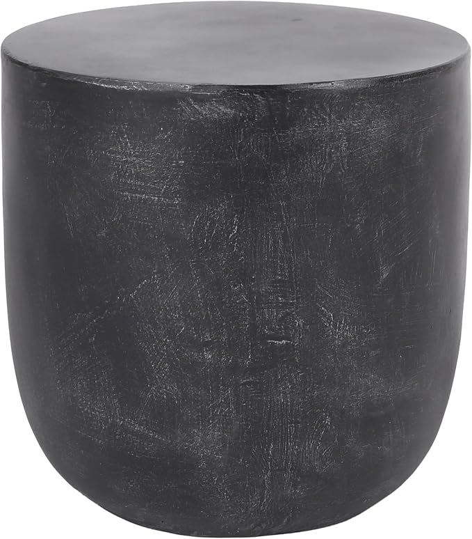WILLIAMSPACE ø15.5 Concrete Side Table Black End Table for Outdoor, Modern Retro Small Drum Coffee Table, Durable End Table for Living Room, No Assembly, Magnesium Oxide, Matte Black