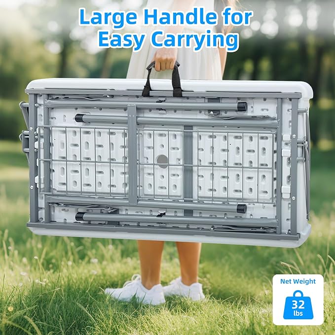Ice Cooler Folding Table,Double-Layer Party Chilling Table with Drain and Detachable White Skirt to Keep Drinks Cool for Weddings, Outdoor, Picnics, Pool Parties