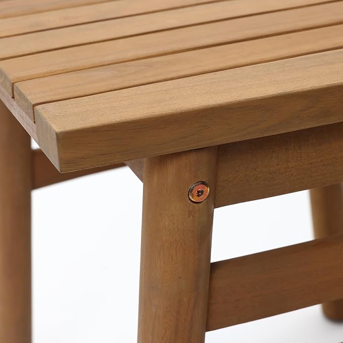 LuxenHome 18.5" Square Outdoor Side Tables for Patio, Acacia Wood Outdoor End Table with Slatted Top, Wooden Patio Table for Balcony, Patio, Porch