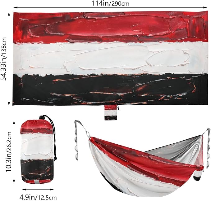 Republic of Yemen Flag Black Red Outdoor Hammock with Tree Straps Fabric Hammock for Patio Backyard Lounge Base