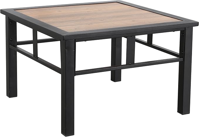 LOKATSE HOME Outdoor Metal Square Table Patio Bistro Dining Furniture with Wood-Like Table Top, Steel Frame