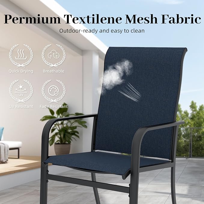 7pcs Patio Furniture Set, Outdoor Dining Table and Chairs Set | 63" Rectangle Metal Patio Table, 4pcs Textilene Dining Chairs, 2pcs Swivel Textilene Chairs, Double-sized Umbrella Hole