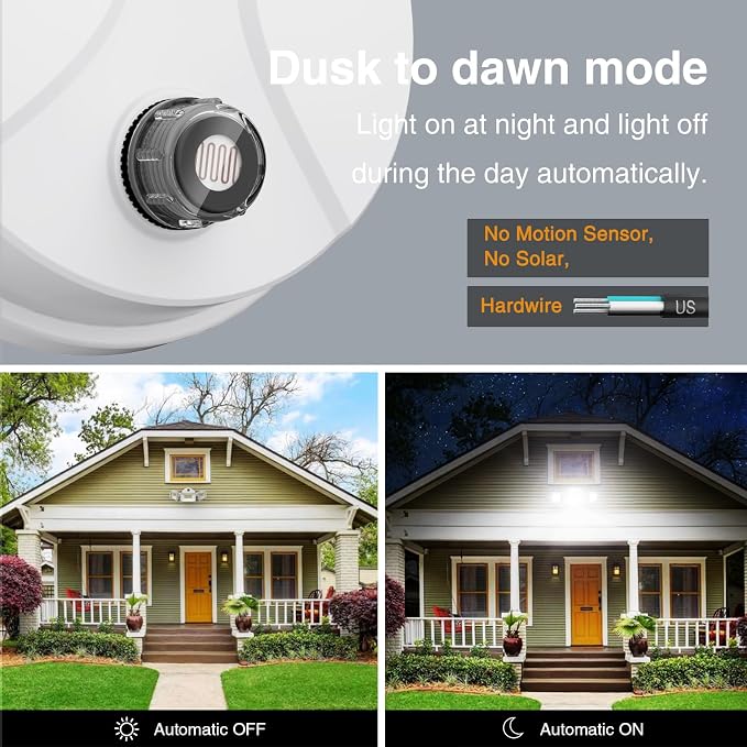 Onforu 80W LED Dusk to Dawn Flood Lights,8000LM White Exterior Security Outdoor Lighting,IP65 Waterproof Outdoor 3 Adjustable Heads Photocell Light Fixture,6500K Floodlight for Garage,Patio,Yard
