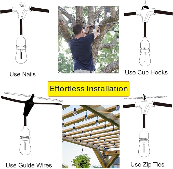 Outdoor Patio String Lights 100FT Waterproof IP65 Heavy Duty String Lights for Outside Lights for Yard with 30+2 Shatterproof 2200K LED Bulbs Connectable