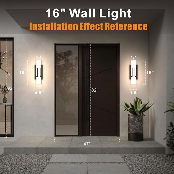 Hyunbae Modern Dusk to Dawn Outdoor Wall Lights, 16" Black LED Porch Light | 20W Outdoor Wall Sconce, Photocell Sensor,3000K Dimmable Exterior Light, IP65 Wall Mount Waterproof, Garage Patio Doorway Use