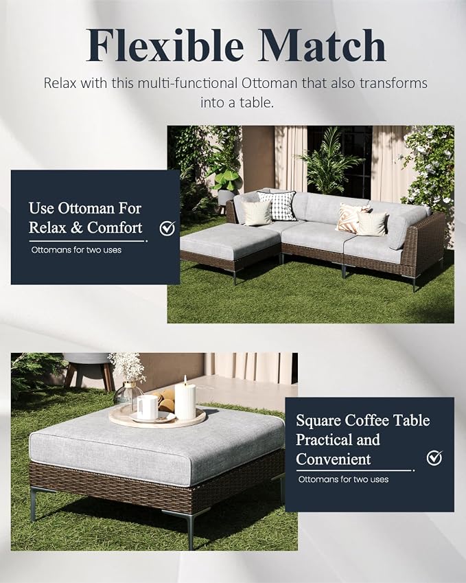 LayinSun 7-Piece Wicker Rattan Patio Furniture Set, Deep Seating Outdoor Modular Sectional Sofa Conversation Set with Thick Cushions for Lawn, Garden