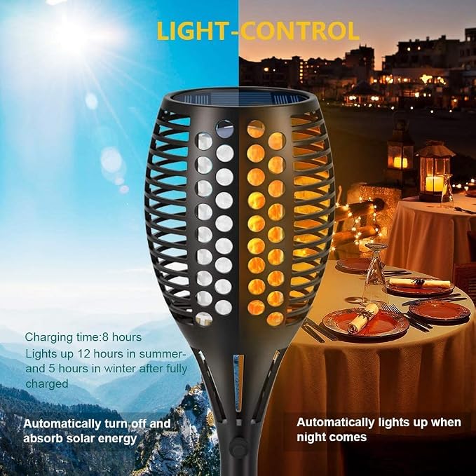 Aityvert Flickering Flame Solar Torch Lights Outdoor, 43" Tall, 8 Pack | Realistic 96-LED Flame Effect, Charges in 6-8 Hours, 10-12-Hour Runtime, IP65 Waterproof, Auto On/Off forPatio, Garden