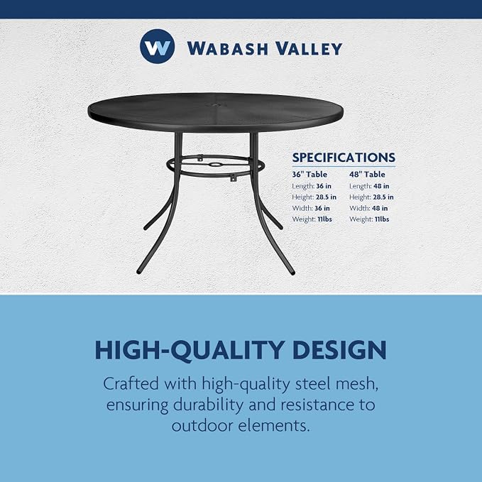 48” Round Patio Table - Seats 2-4 People | Stylish Steel Mesh Pattern | Extremely Durable | Lifetime Outdoor Use | Withstands All Weather Conditions | Highland Collection