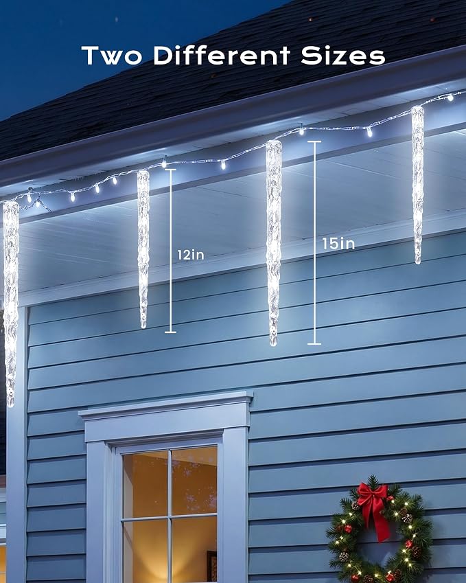 Brightown Icicle Lights Outdoor 20ft with Remote - 20 Tubes 100 LED Iced Tube Christmas Lights, Waterproof Icicle Decor Outdoor Indoor for Tree Patio Roof Holiday Decor, Cool White