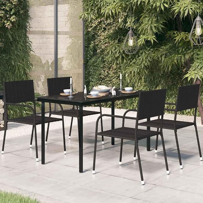 vidaXL Outdoor Dining Table, Patio Table with Glass Top, Garden Table, Garden Furniture for Front Porch Deck Lawn Backyard, Black Steel and Glass