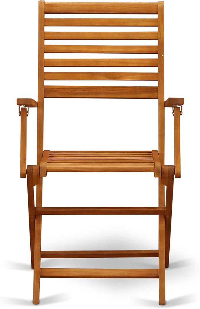 East West Furniture BSBS9CANA 9 Piece Patio Bistro Dining Furniture Set Includes an Oval Outdoor Acacia Wood Table and 8 Folding Arm Chairs, 36x78 Inch, Natural Oil