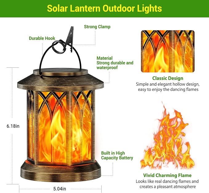 KOOPER 4 Pack Solar Lanterns Outdoor Waterproof, Upgraded Flickering Flame Solar Lantern Lights, Auto On/Off Lanterns Decorative Outdoor, Outdoor Hanging Lantern for Yard Garden Table Decor (Bronze )