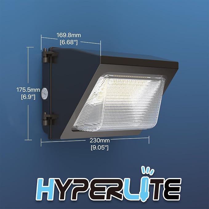 HYPERLITE LED Wall Pack Light 50W 2Packs with Dusk-to-Dawn Photocell,Glass Lens 6750LM LED Wall Packs Outdoor Lighting,Wall Pack Lights Outdoor Led for Yard Barn Parking Lots Warehouse UL Listed
