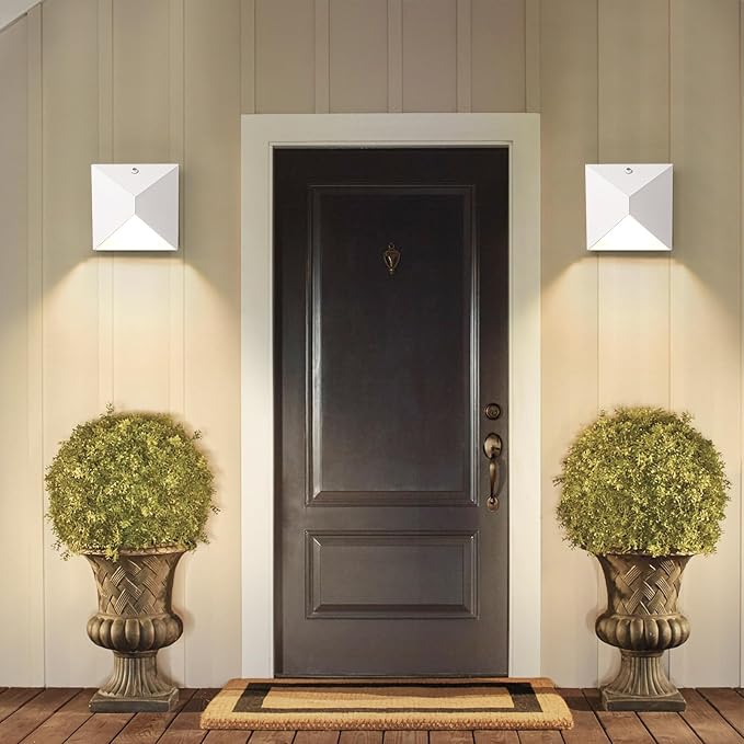 QQCherry Outdoor Light Fixtures Wall Mount Dusk to Dawn, Porch Lights with 3 Lighting Mode(3000K/4000K/5000K), Waterproof Exterior Outdoor Wall Lights for House Front Door Patio Garage(White)