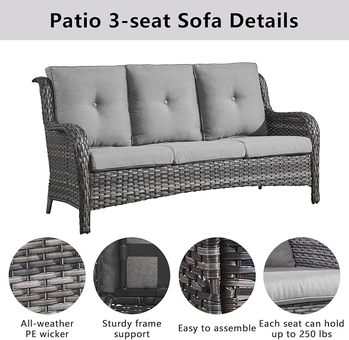 Belord 8 Piece Wicker Patio Furniture Set, Outdoor Swivel Rocker Chairs Set of 4 with Ottomans and Rattan Couch, All Weather Patio Conversation Furniture Set, for Pool,Yard Gray Wicker/Gray