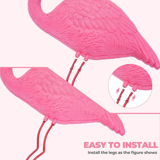 Ohuhu Family Flamingo Yard Ornaments, Set of 3 (32", 31", 19"), Pink | Metal Feet Stakes Bright Pink Flamingos Family, Garden Yard Patio Decoration, Great Party Decor Outdoor Gift