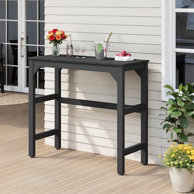 Outdoor Bar Table, 42" Weatherproof Patio Bar Height Counter Table, HIPS Material, Waterproof, for Outside, Garden, Backyard, Balcony, Poolside, Black